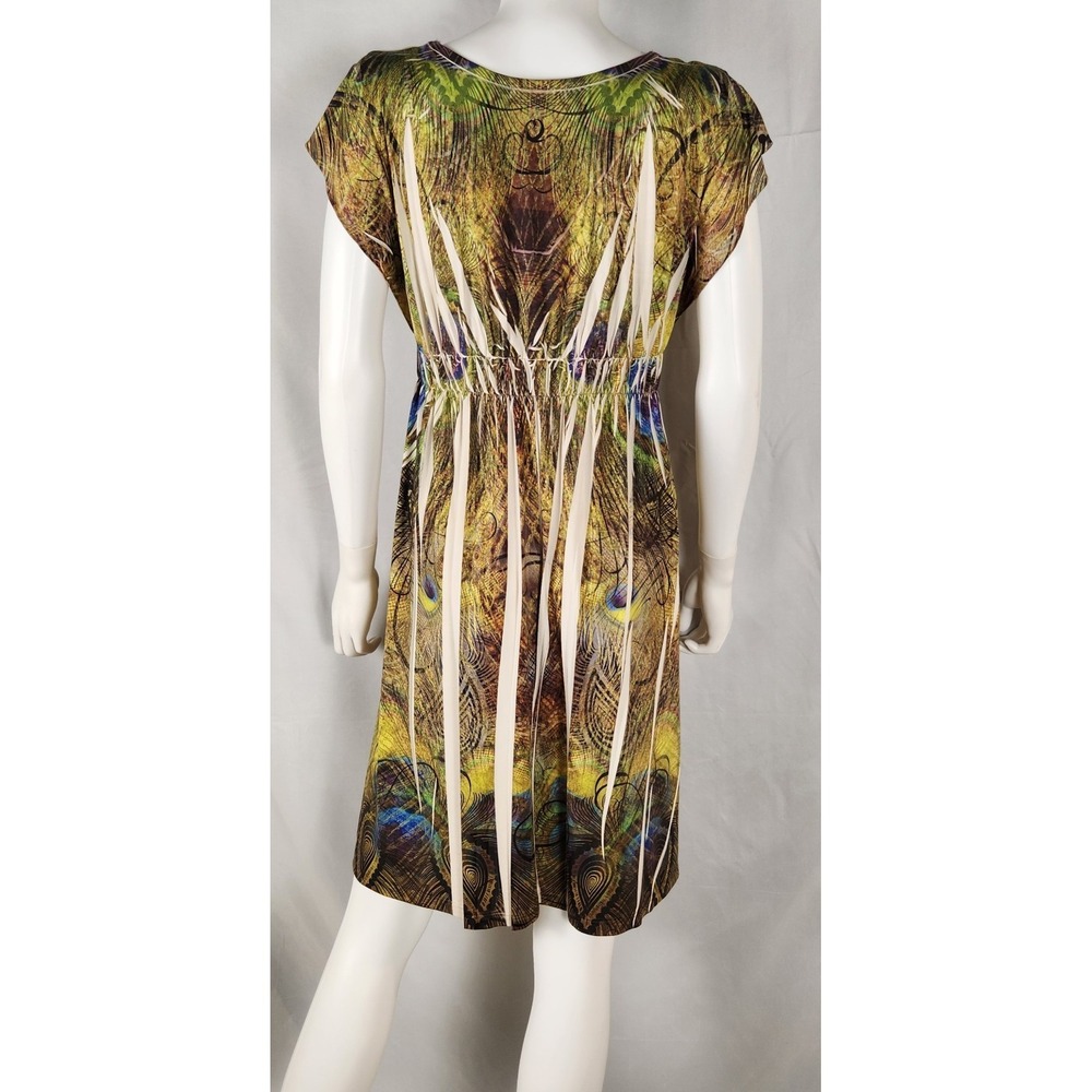 Unity World Wear Peacock Print Flutter Sleeve Boho Dress L/XL* - Picture 2 of 14